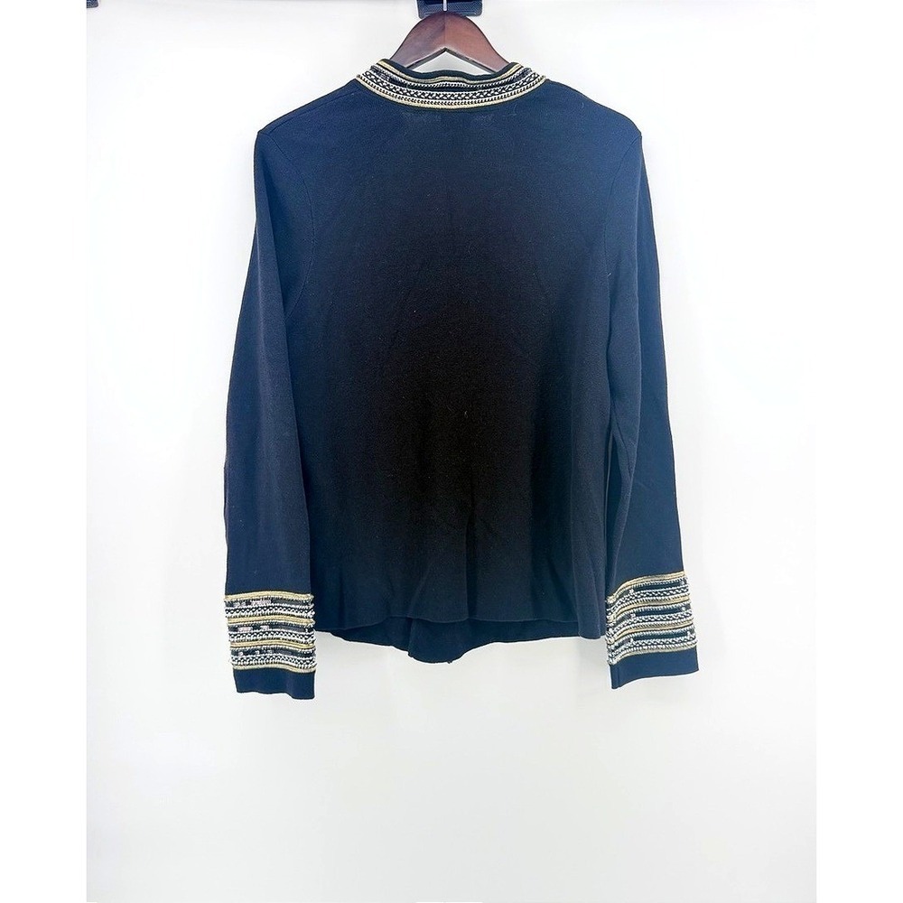 Chicos Black Beaded Sequin Trim Open Front Cardigan Sweater Gold Silver Size‎ 2 - Picture 9 of 10